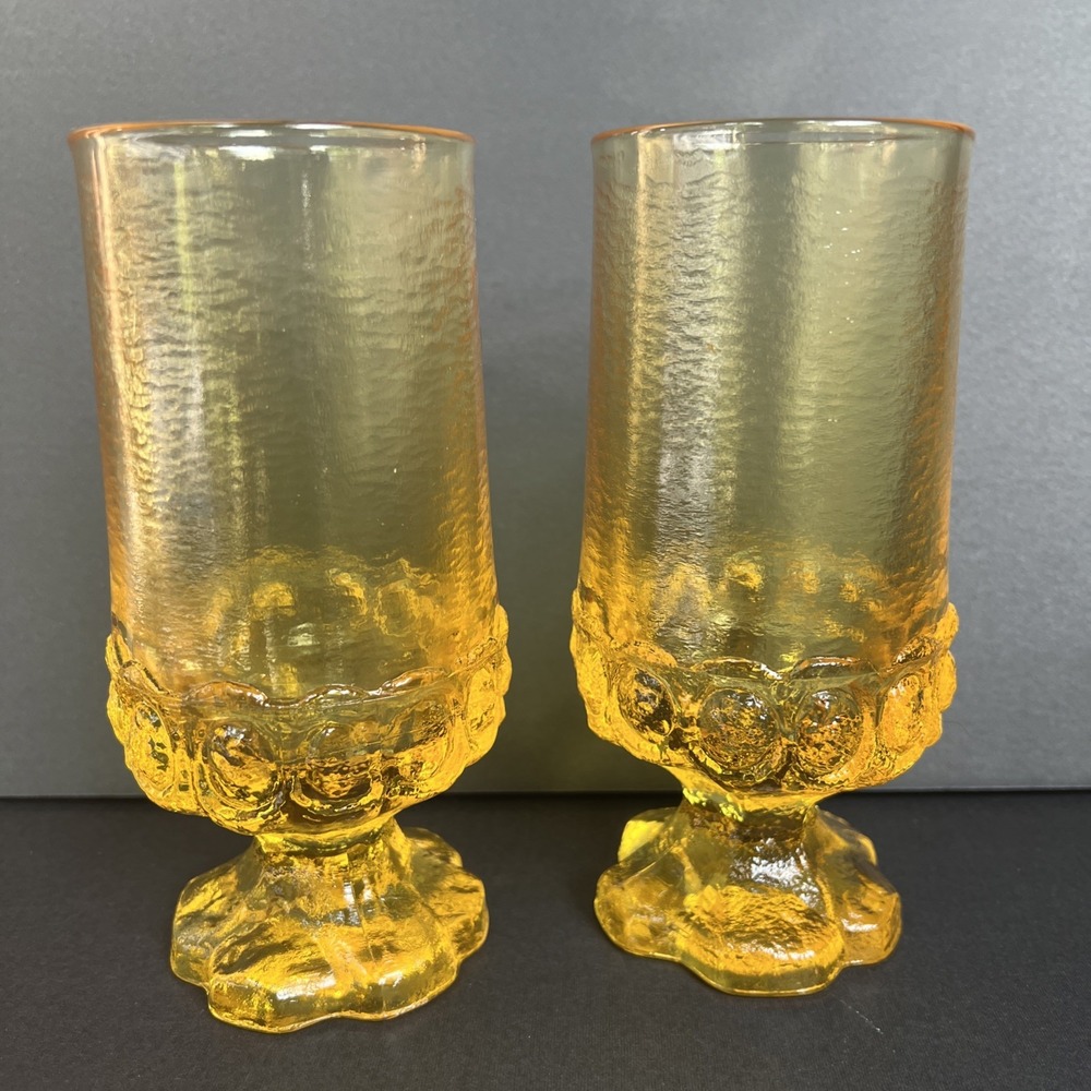 Franciscan Tiffin Madeira Cornsilk 70s x2 Yellow Footed Juice Wine Glass 6.5"